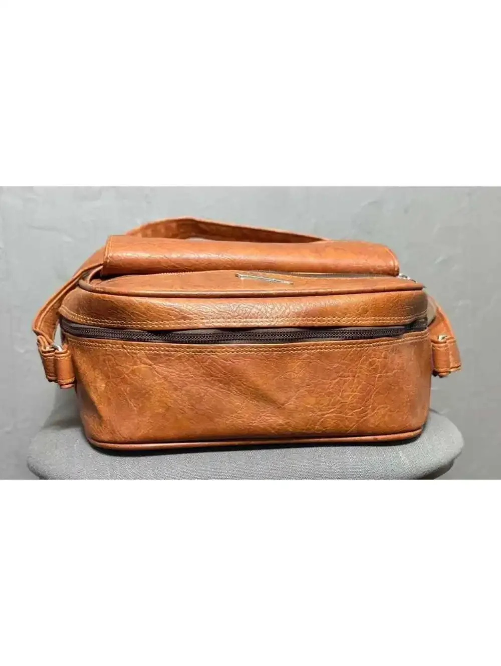 1970's Overnight Travel Bag Warm Brown Faux Leather Weekender Bag